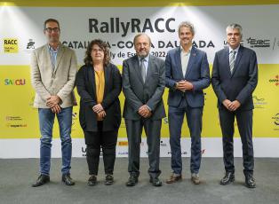 Presentación en Barcelona: Héctor Màiquez, Vicepresidente del Patronat de Turisme Municipal de Salou, en representación del Ayuntamiento de Salou; Maria Teresa Mariné i Solé, Vicepresidenta del Patronat de Turisme de la Diputació de Tarragona, en representación de la Diputació de Tarragona; Josep Mateu, Presidente del RACC; Aleix Villatoro, Director del Consell Català de l'Esport, en representación de la Secretaria General de l'Esport i l'Activitat Fisica de la Generalitat de Catalunya y Jordi Barrabés, Director del área deportiva y de carrera del RallyRACC